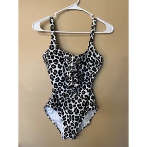 Michael Kors Leopard Print One Piece Swimsuit Lace Up Grommets Size 10